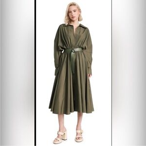 NORMA KAMALI Oversized Boyfriend Shirt Flared Dress in Military Size Medium